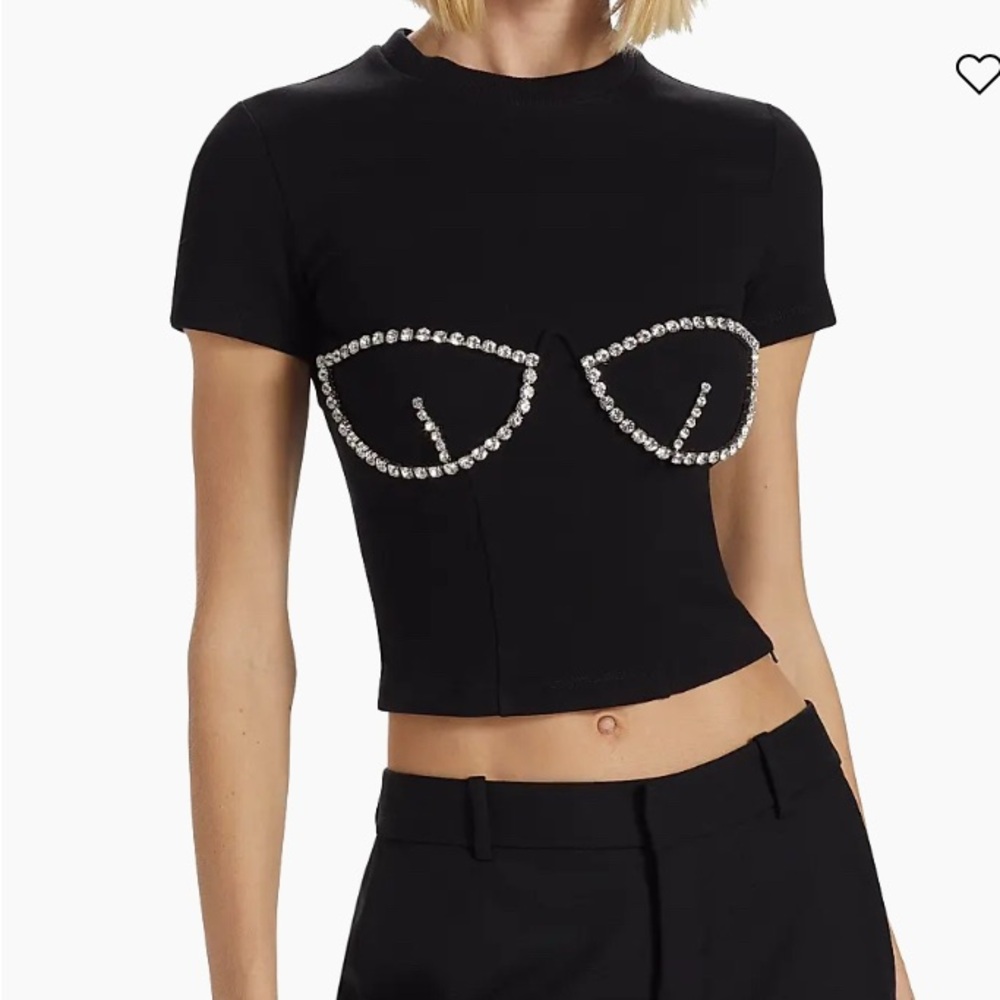 Area Black Crop Top crystal bustier Detailing Medium $485 worn once